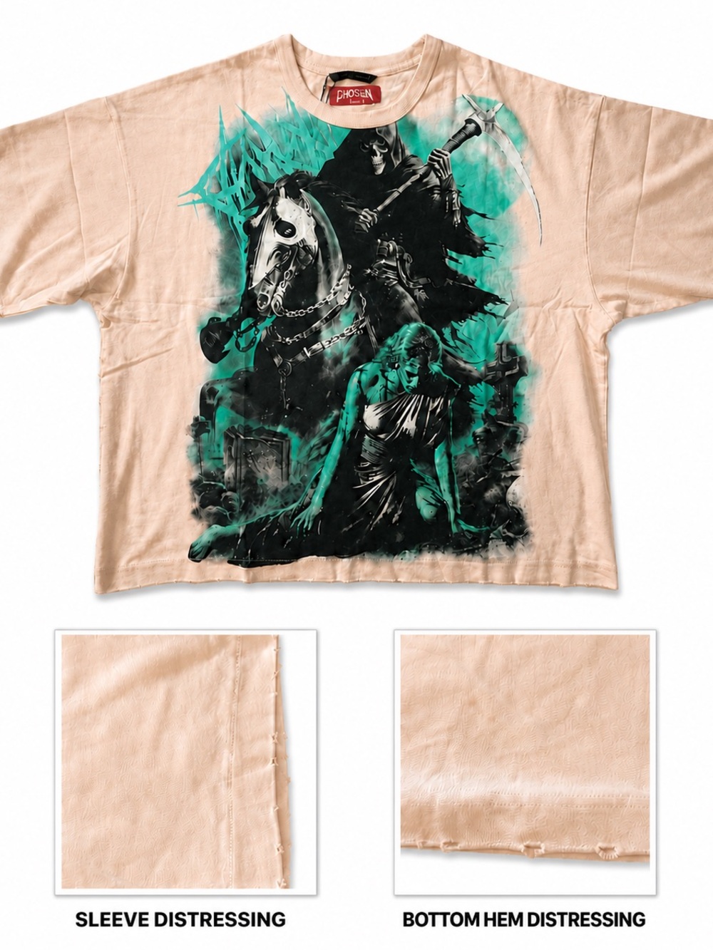 Chosen by Tuchuzy Cameo Rose Graphic Tee - Peach, Teal, Black